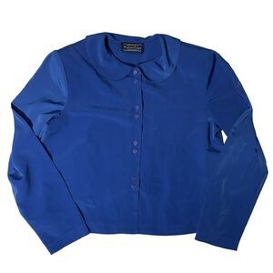 Vintage Willow Ridge Royal Blue Womens Medium Collared Dressy Blouse polyester